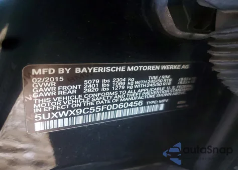 2015 BMW X3 xDrive28I from USA, damaged, VIN 5UXWX9C55F0D60456